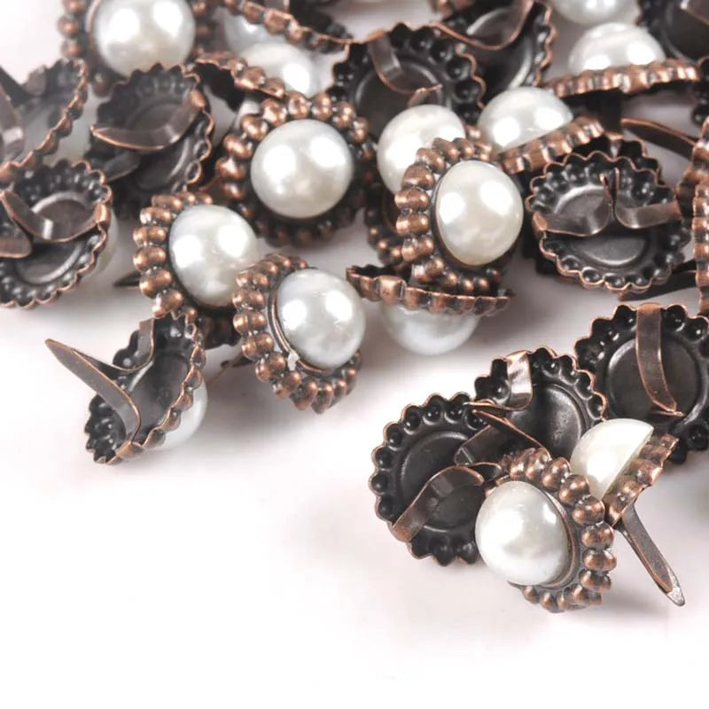 20Pcs 15x16mm Round Pearl Brads For Scrapbooking Crafts Metal Brad Rivets Shoes Decor Embellishment DIY Accessories c2583 Qme