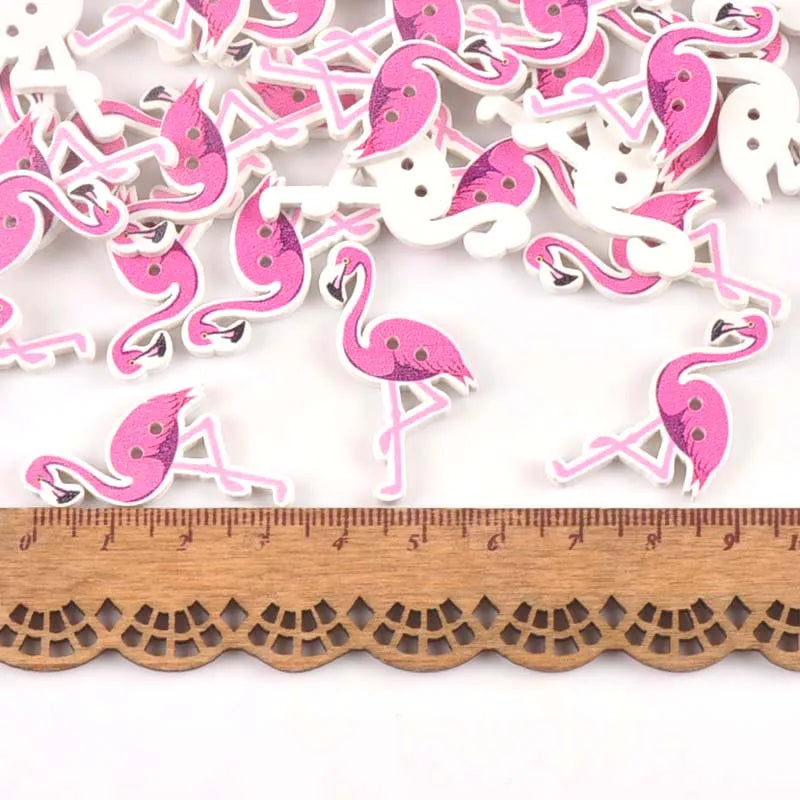 50Pcs 36x20mm Painted Flamingo Pattern Wooden Buttons For Clothes Accessories Scrapbook DIY Craft Handmade Sewing Supplies m1727 Qme