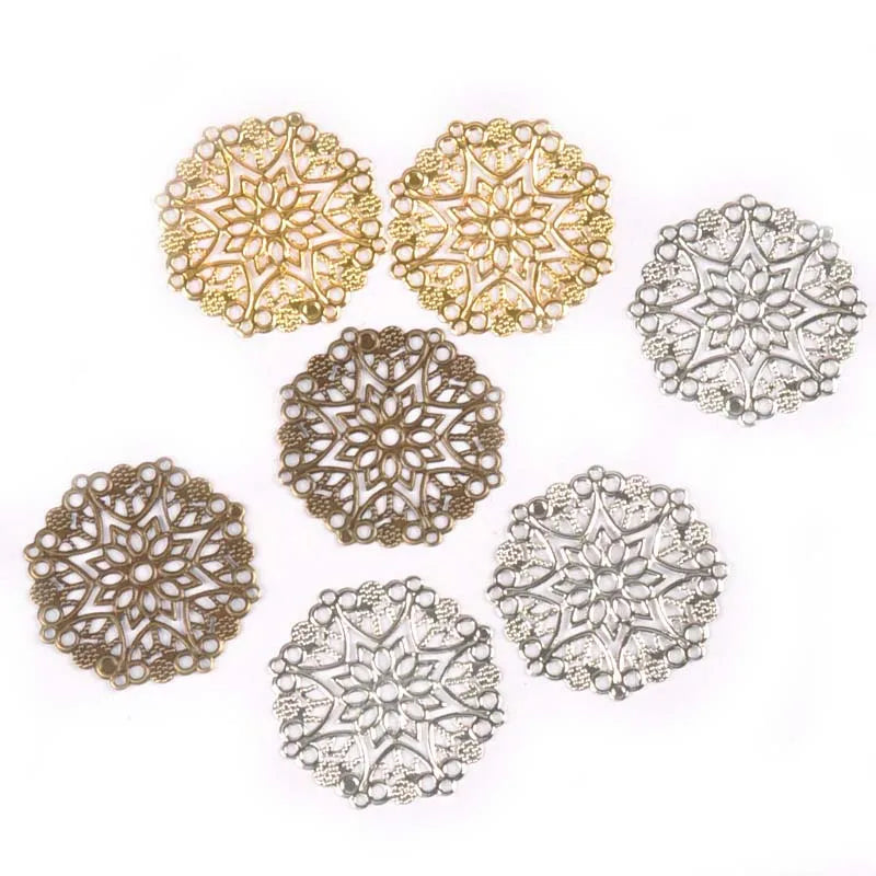 10pcs Round Metal Crafts Flower Filigree Wraps Connectors Antique Diy Embellishment For Scrapbooking Supplies Home Decor YK0735 Qme