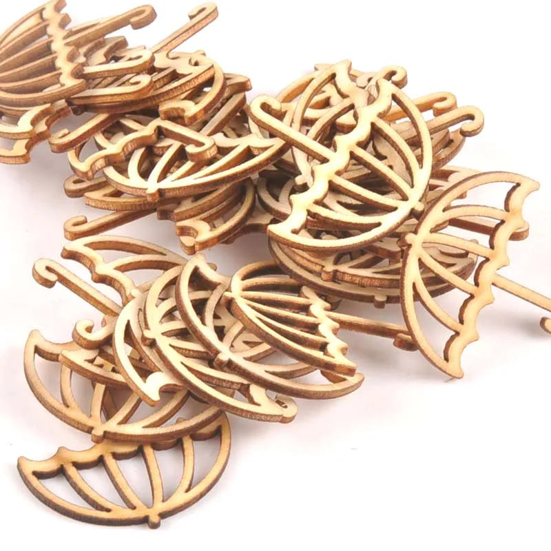 15Pcs Wooden Ornament Umbrella Shape For DIY Scrapbook Accessories Wood Slices Handmade Crafts Home Decoration 39x40mm M1703 Qme Default Title