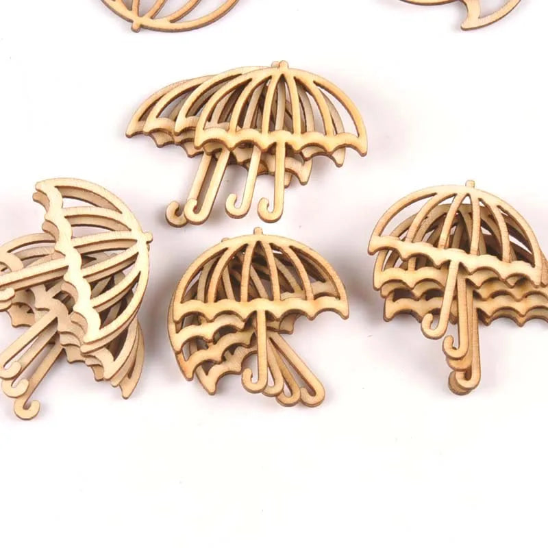15Pcs Wooden Ornament Umbrella Shape For DIY Scrapbook Accessories Wood Slices Handmade Crafts Home Decoration 39x40mm M1703 Qme