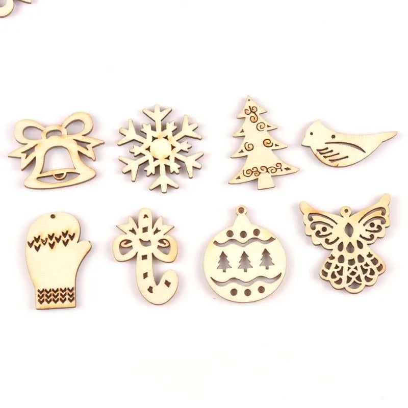 25pcs Mixed Christmas Pattern Wooden Scrapbooking wood decoration for Handmade Accessory Sewing Home Decoration m1777 Qme Default Title