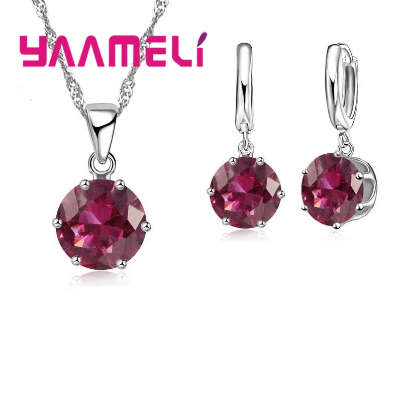 Jewelry Gift Set Cubic Zircon 925 Sterling Silver Color Pendant Necklace Necklace Crystal Women Wedding Engagement Accessory Qme