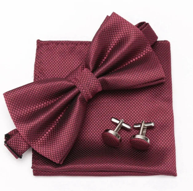 Mens Tie Bowtie Cravat Cufflinks Fashion Butterfly Party Wedding Bow Qme MAROON