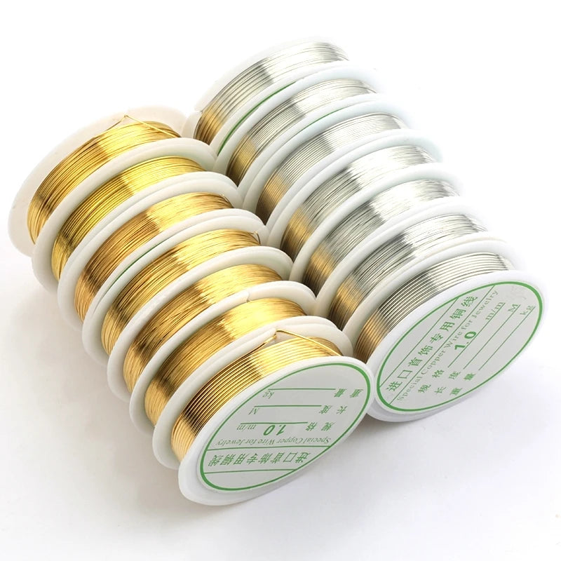 0.2mm-1mm Golden Silver Plated Copper Wire String Thread Metal Beading Wire for Necklace Bracelet Accessories Jewelry Making DIY Qme