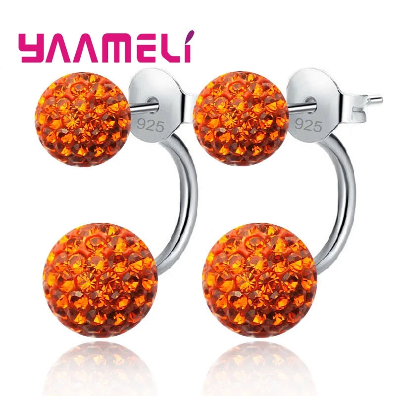 11 Colors Options!! Full Austrian CZ Crystal Paved Stud Earrings for Women 925 Sterling Silver Stamp Disco Balls Brincos Jewelry Qme
