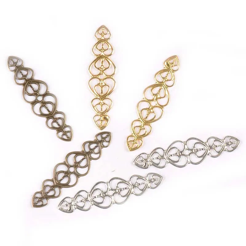 10pcs Flower Filigree Wraps Connectors Antique DIY Embellishments For Scrapbooking Crafts Supplies Home Decor 54x14mm YK0736 Qme