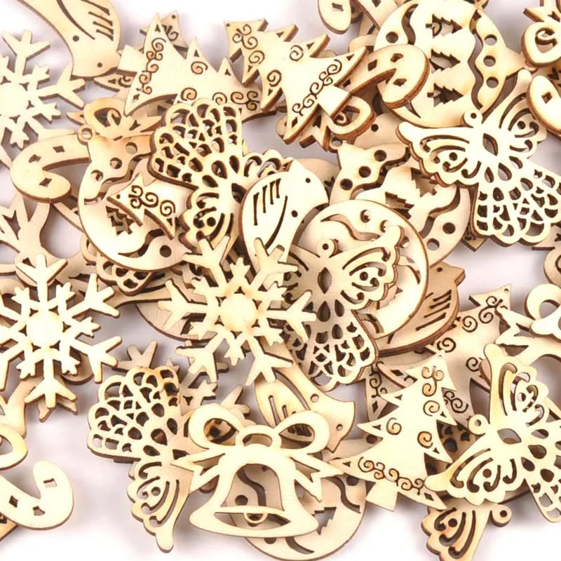 25pcs Mixed Christmas Pattern Wooden Scrapbooking wood decoration for Handmade Accessory Sewing Home Decoration m1777 Qme
