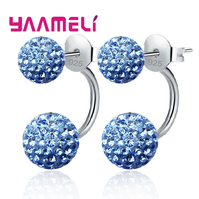 11 Colors Options!! Full Austrian CZ Crystal Paved Stud Earrings for Women 925 Sterling Silver Stamp Disco Balls Brincos Jewelry Qme Light Blue
