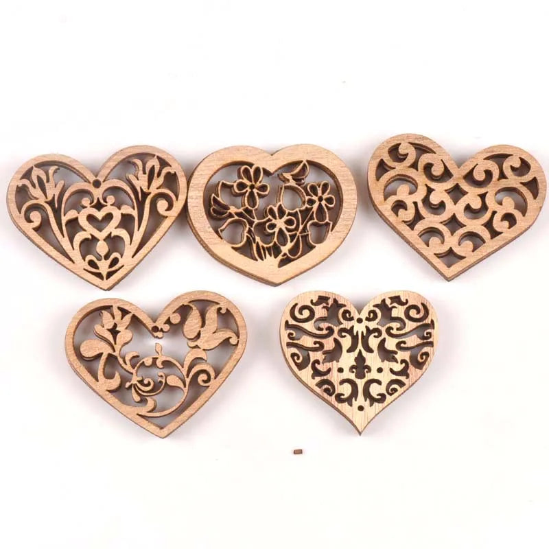 10pcs Unfinished Mixed Carved Heart Wooden Scrapbooking Crafts For Handmade DIY Handcraft Wood Slices Home Decoration m1842 Qme
