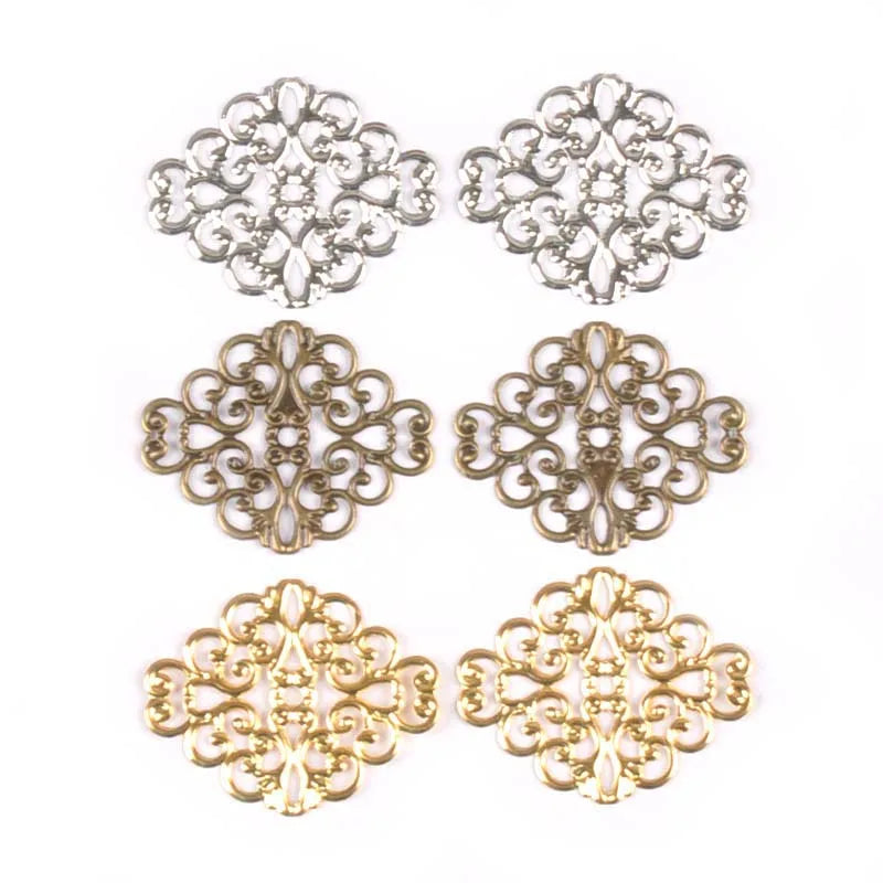 20Pcs Metal Crafts Filigree Flower Wraps Connectors Embellishments For Scrapbooking Home Decor DIY Accessories 37x30mm YK0749 Qme mix