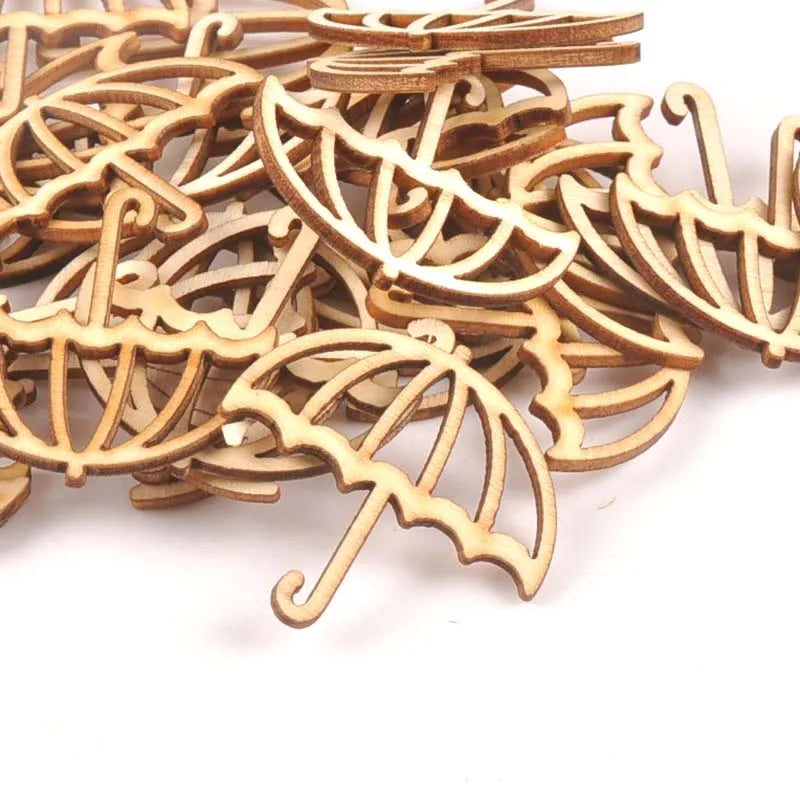 15Pcs Wooden Ornament Umbrella Shape For DIY Scrapbook Accessories Wood Slices Handmade Crafts Home Decoration 39x40mm M1703 Qme