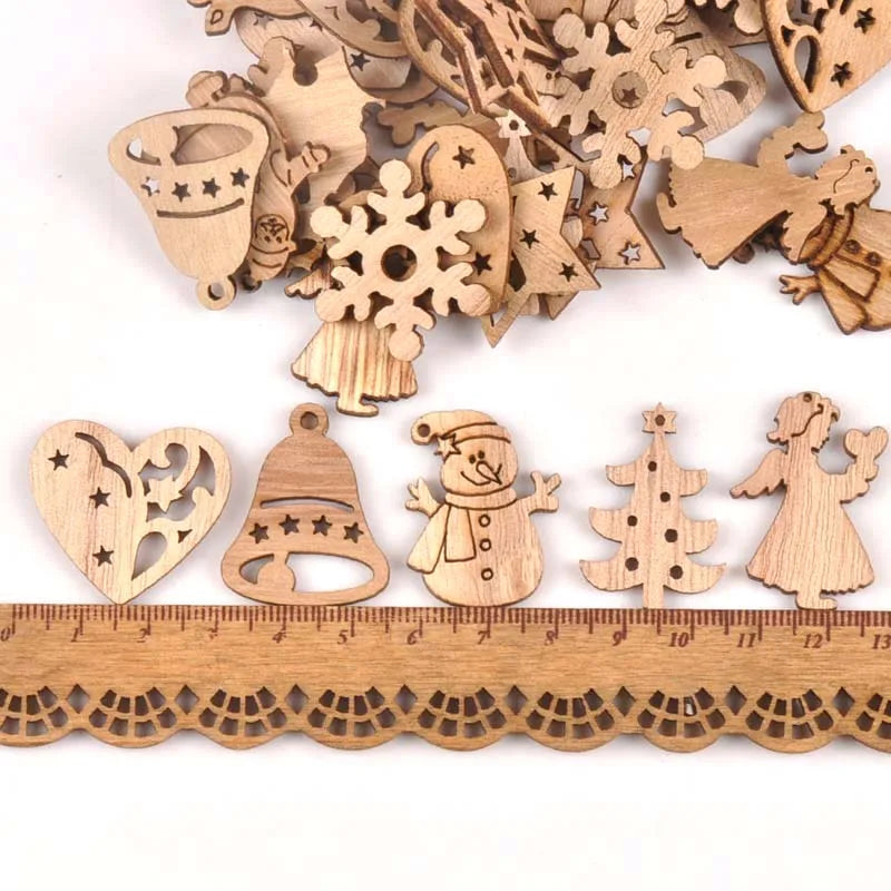 25pcs Christmas Tree Ornament Wooden Hanging Pendants Christmas tree snow angel Star Christmas Decorations for Home m1696x Qme