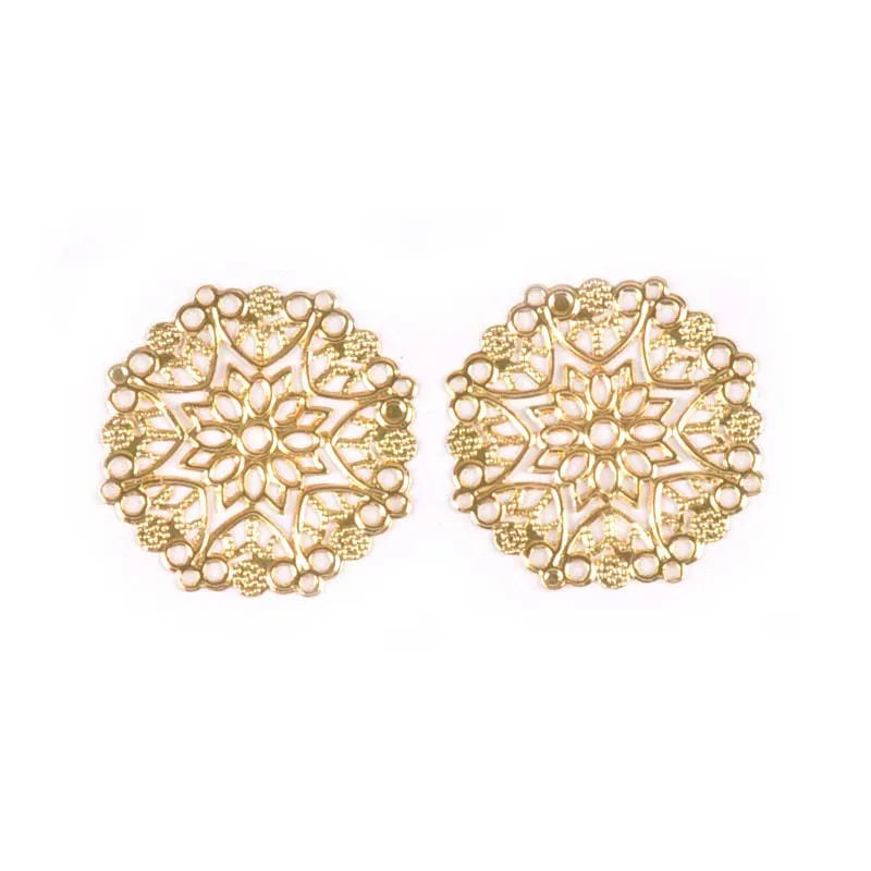 10pcs Round Metal Crafts Flower Filigree Wraps Connectors Antique Diy Embellishment For Scrapbooking Supplies Home Decor YK0735 Qme gold
