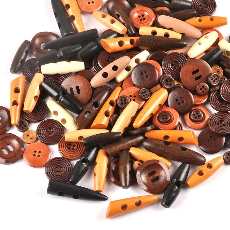 20pcs 10-40mm Mixed form Wooden Buttons Decorative For Sewing Clothing DIY Crafts Scrapbooking Wood Button m1894 Qme