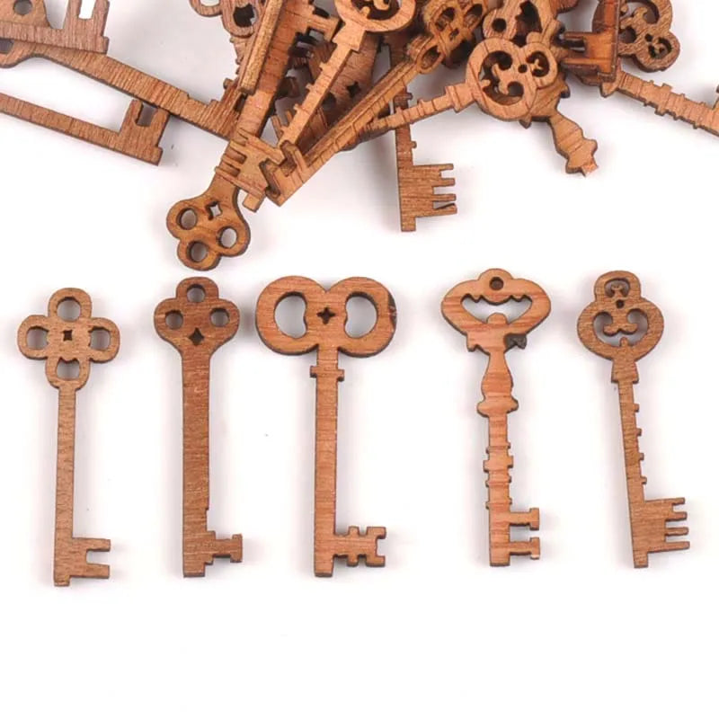 25Pcs Random Vintage Mixed Keys Unfinished Wood Decoration Handicraft Wood DIY Crafts Ornament Arts Accessories 11x40mm M0915 Qme Default Title