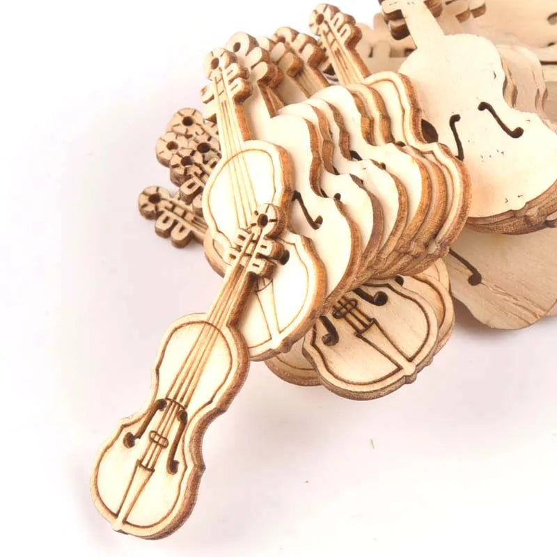 15Pcs 55x20mm Natrual Violin Wood Slices For Home Decor DIY Crafts Scrapbook Accessories Handmade Wooden Ornaments m1754 Qme