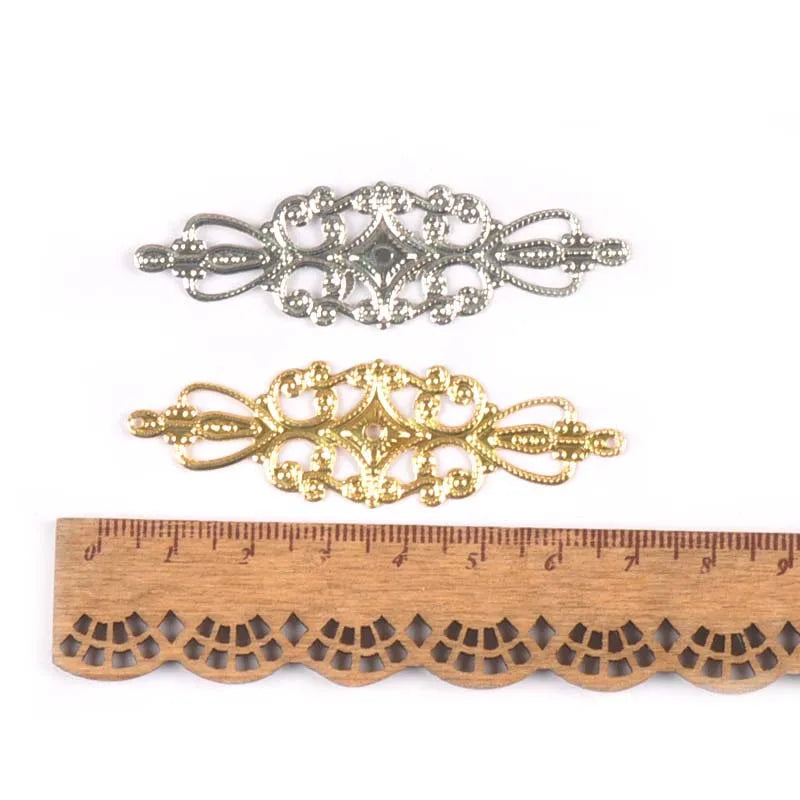 20Pcs 65x20mm Flower Filigree Wraps Connectors Embellishments For Diy Scrapbooking Home Decor Metal Crafts Accessories YK0744 Qme