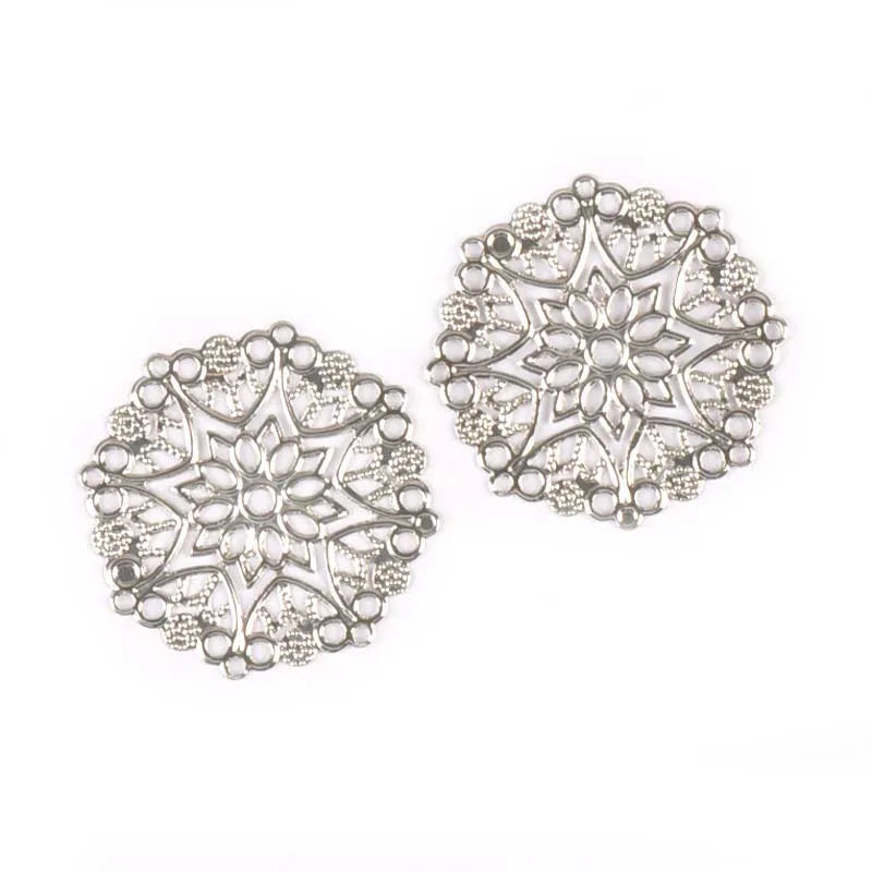 10pcs Round Metal Crafts Flower Filigree Wraps Connectors Antique Diy Embellishment For Scrapbooking Supplies Home Decor YK0735 Qme silver