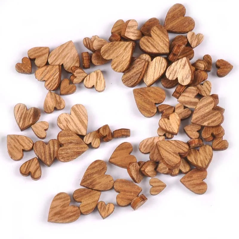 Mixed Size 100Pcs Heart Wood Decoration DIY Scrapbooking Art Wood Crafts Wedding Handicraft Accessories Party Decor 6-12mm m2217 Qme Default Title