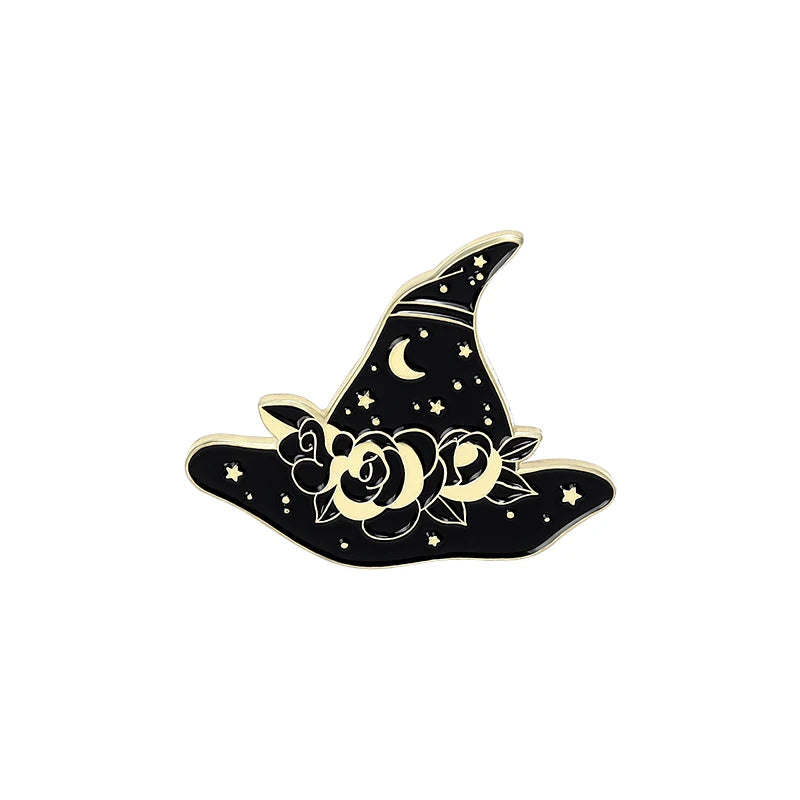 Witch Enamel Pins Collection Witch Hat and Cat Frog Pins Up Crescent Moon Black Gothic Lapel Pin Wiccan Brooches Witches Jewelry Qme style 3