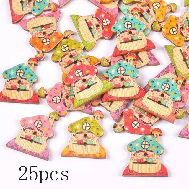36 Styles Cartoon Painting Wooden Buttons Crafts Scrapbooking Sewing