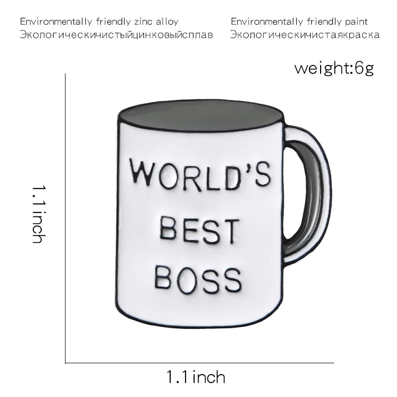Boss Mug Custom Enamel Pins Best Boss Ever Enamel Pins Coffee Cup Lapel Pins Brooches for Men Women Boss's Day Gift Wholesale Qme