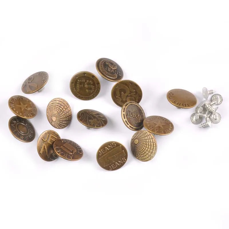 20Pcs/Set Mixed Metal Button For Sewing Clothing Bronze Jeans Buttons Clothes Bags Accessories Garment Decorative 17/20mm c2173 Qme