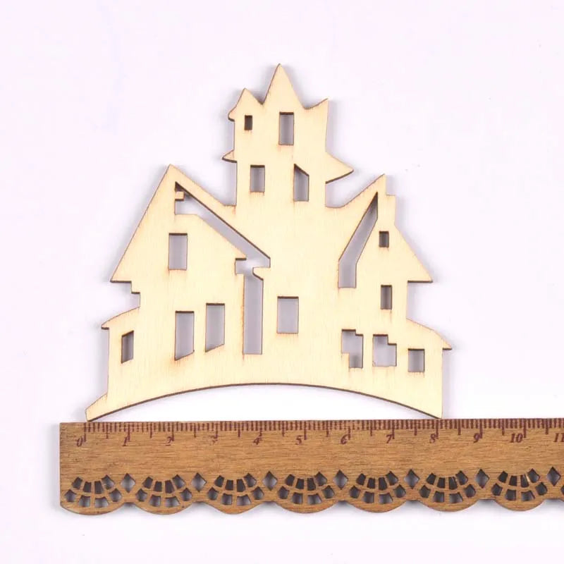 Mixed Natural Wooden Halloween Pendant Wood Slices DIY Crafts Hanging Handmade Accessory Home Party Decor 60-100mm 10Pcs M2708 Qme 6