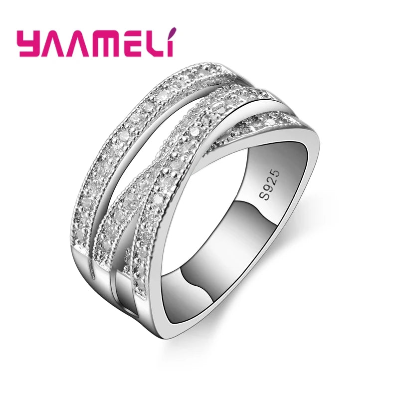 Fashion Women Men Rings 925 Sterling Silver Color Jewelry Crystal Inlay Overpass Cross Bague Bijoux Dropshipping 5-13 Qme 6