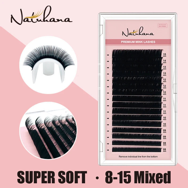NATUHANA Mink Lashes Mix 8 16 Lines Handmade Korean Pbt Eyelash Qme D 0.07mm 8-15Mix x 16lines