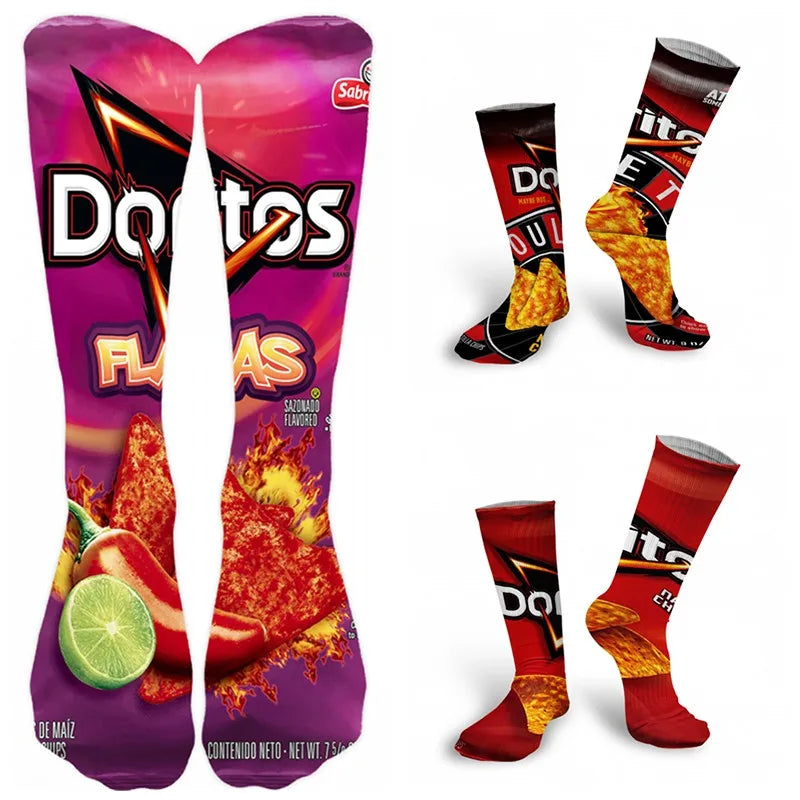 Creativity Long Socks Female Art 3D Printed Potato Chips Tomato Qme