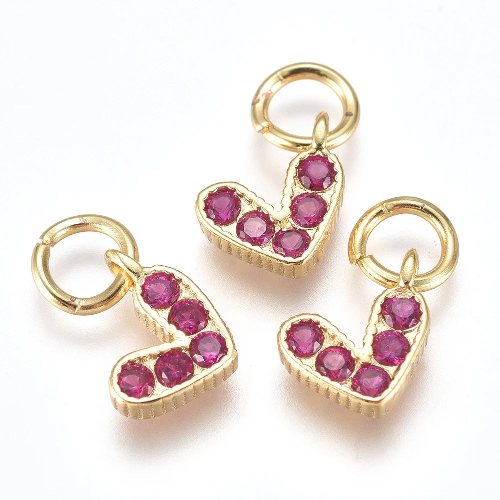 PandaHall 20Pcs Heart Brass Micro Pave Cubic Zirconia Charms with Jump Ring for Jewelry Making DIY Earrings Necklace Accessories Qme