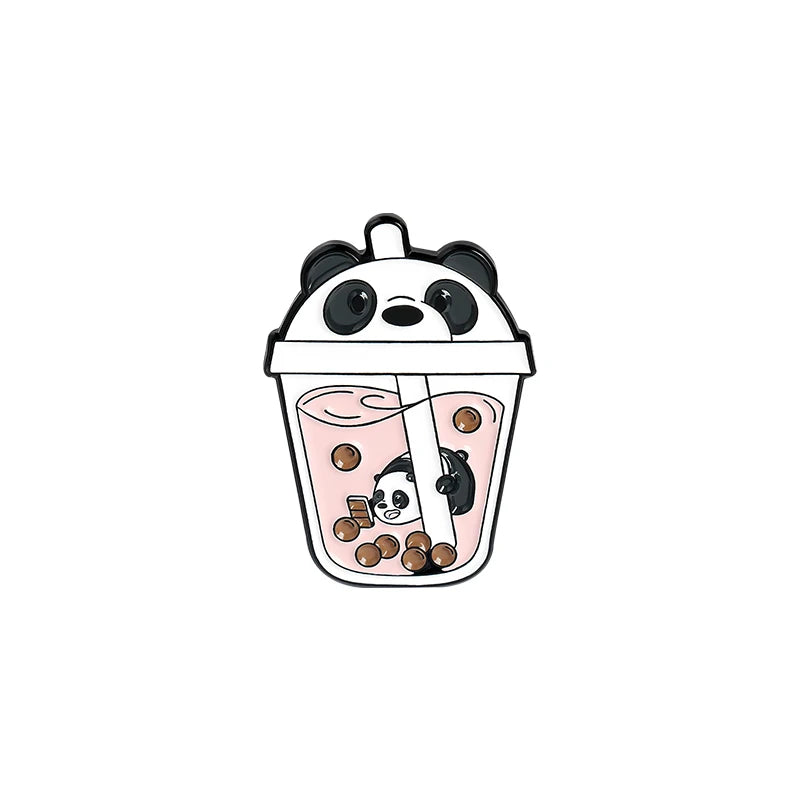 Cute Bubble Cat Penguin Boba Tea Enamel Pins Tapioca Milk Tea Lapel Pin Animal Badges Bag Kitty Brooches for Gift Wholesale Qme 2