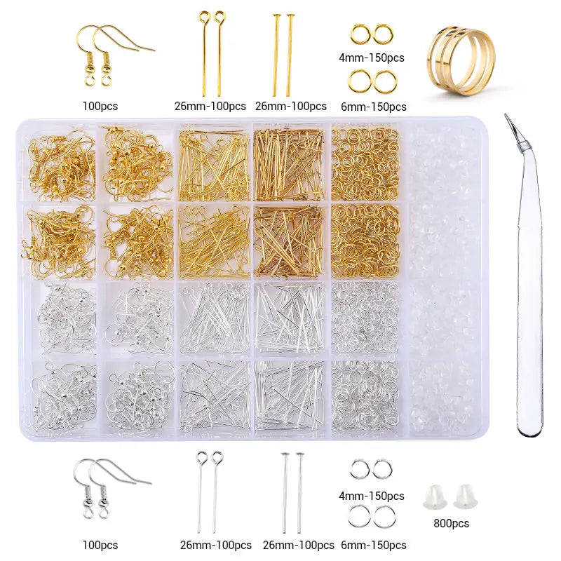 Jewelry Making Supplies Kit with Jewelry Tools Open Jump Rings Lobster Clasps Crimp Beads Screw Head Pins Eye Pins Earing Hooks Qme 4