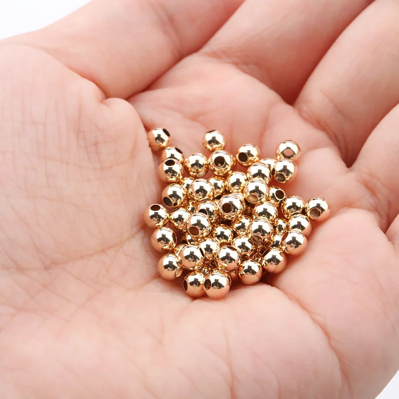 Wholesale 50PCS 2-4MM 14K Gold beads round smooth jewelry beads for bracelet&necklace making 14K Gold jewelry Findings Qme