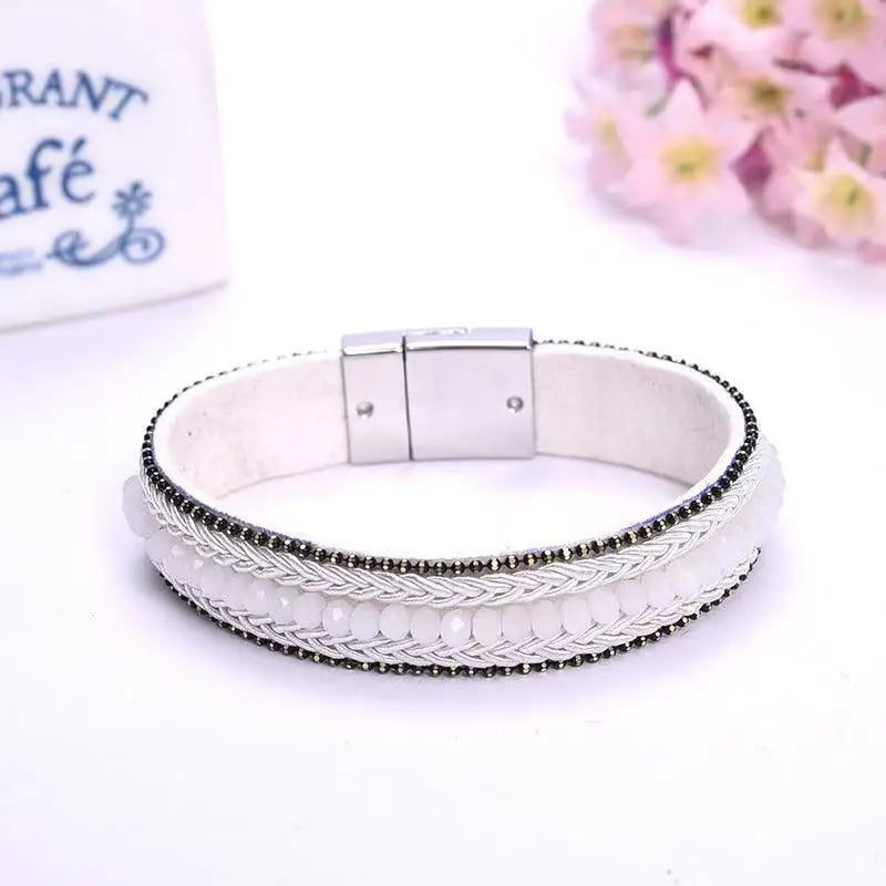 Ladies Natural Stone Leather Bracelet Fashion Bohemian Braided Rope Wide Multilayer Winding Bracelet Men's and Women's Jewelry Qme 10 20cm