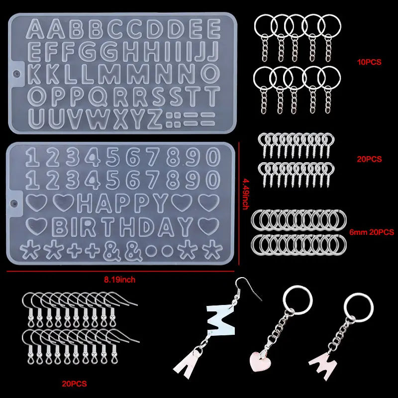 Alphabet Resin Molds Kit Backward Letter Number Silicone Casting Molds Resin Epoxy Molds For Keychain Making Pendant Jewelry DIY Qme 2