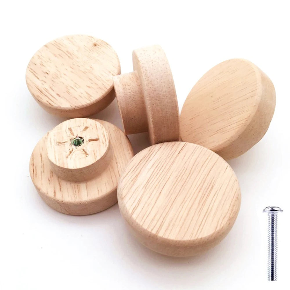 1 Pcs Cabinet Door Wood Knobs Pulls Wardrobe Cupboards Drawer Round Pulls Kitchen Closet Dressing Table Wooden Furniture Handles Qme