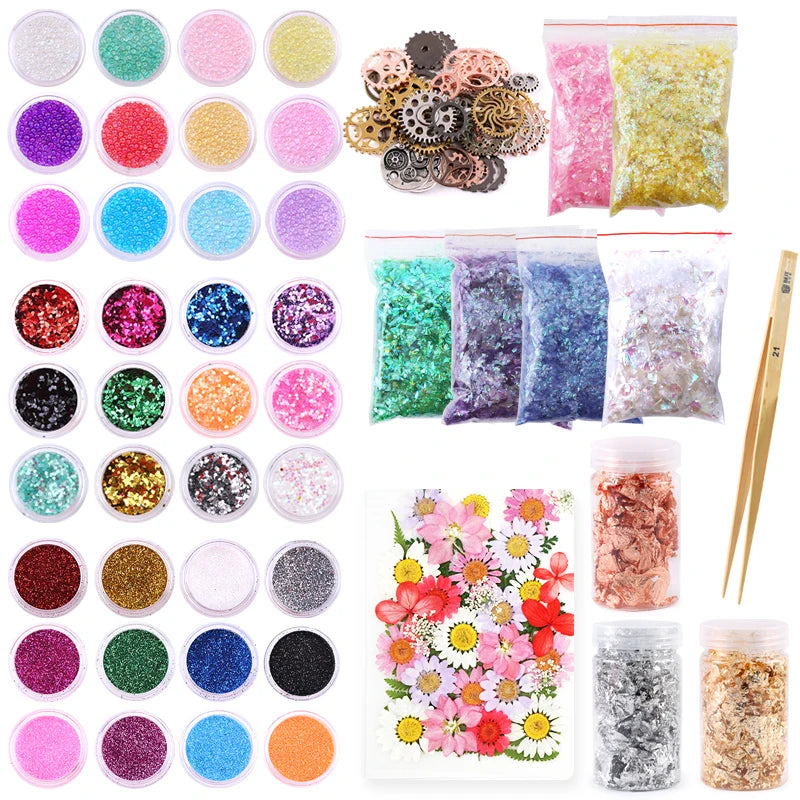Resin Jewelry Making Kit Epoxy Resin Filling Material Set With Dried Flowers Glitter Powder For Resin Accessories Craft Supplies Qme set-1