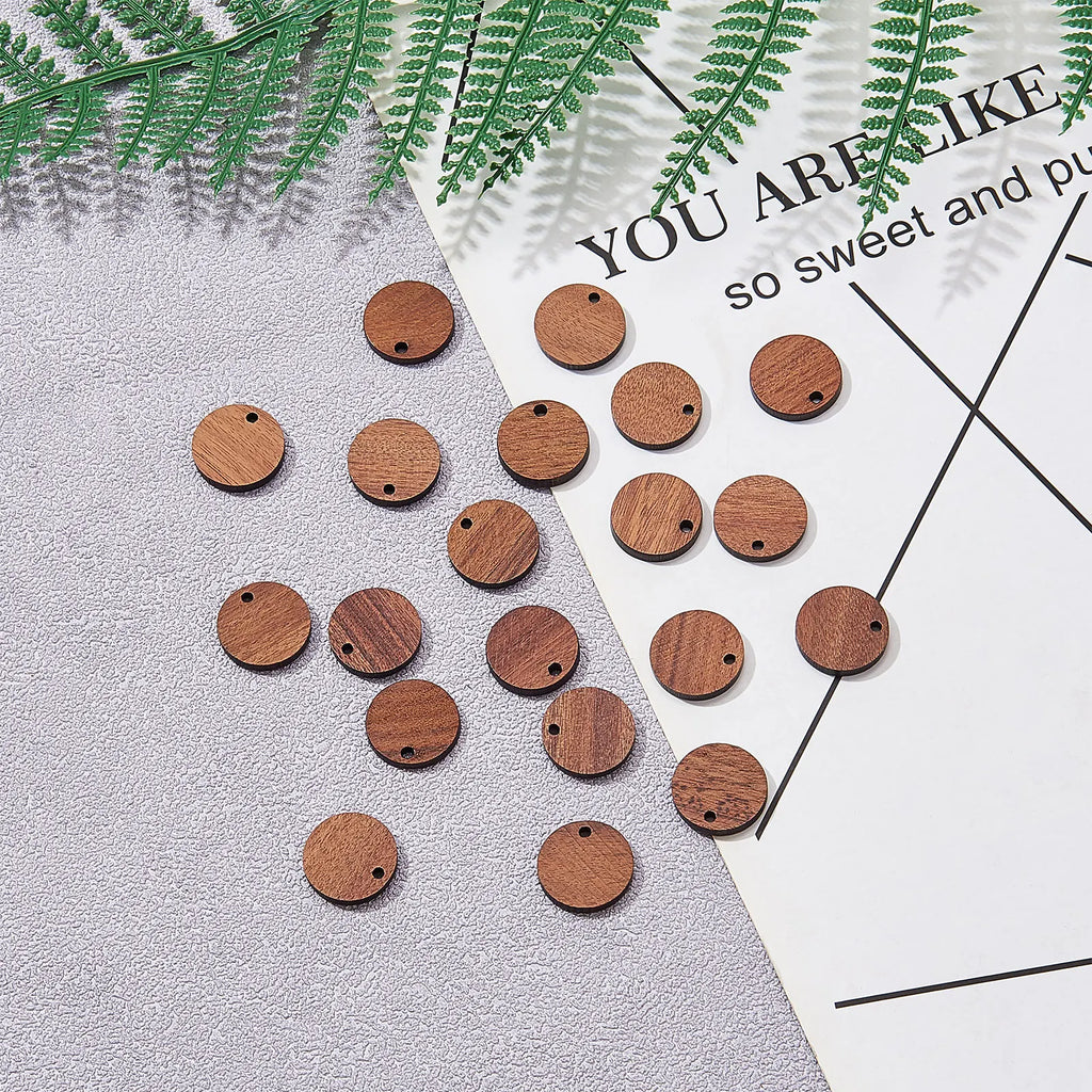 20Pcs Vintage Natural Wood Charms Flat Round Teardrop Saddle Brown Wooden Pendants Bulk for Women Jewelry Earrings Making Qme