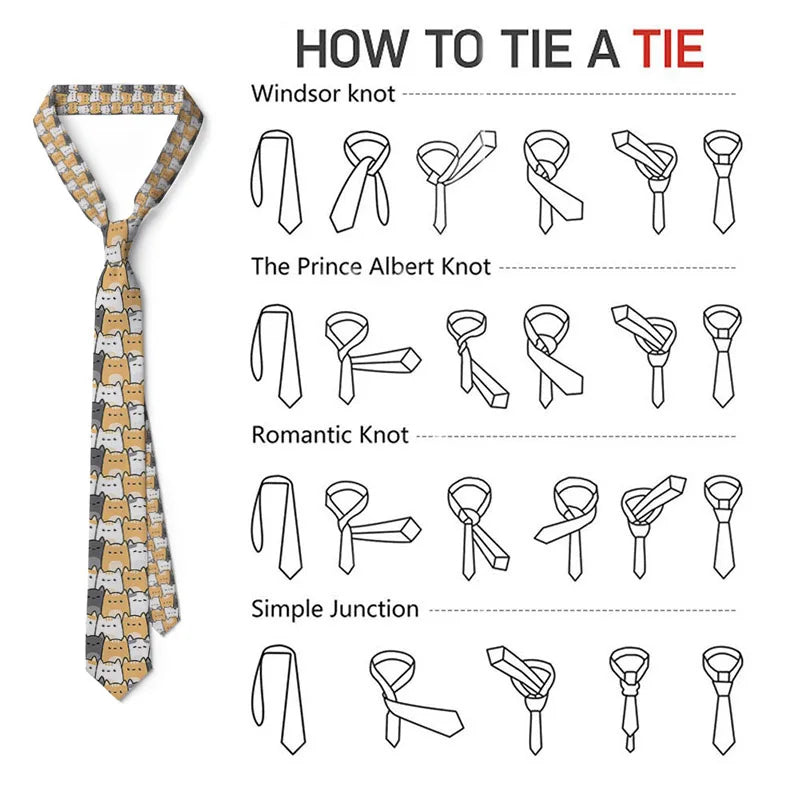 Men's Cute Print Tie Men Women Colourful Polyester Necktie Cat Dog Qme