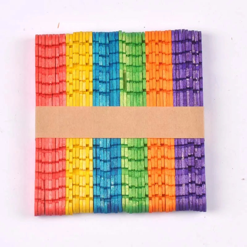 50Pcs/Lot Natural Wood & Colorful Wooden Popsicle Stick For Ice Cream Sticks Kids Educational Toys Handmade DIY Wood Craft Arts Qme