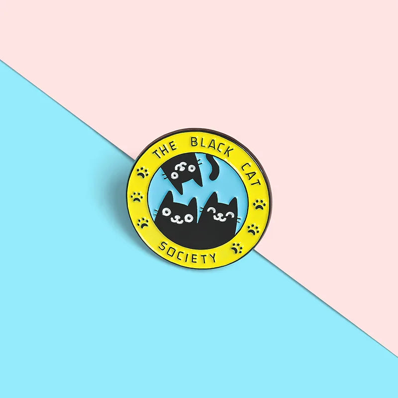 Black Cat Humane Society Custom Enamel Pins Witchcraft Cute Cartoon Brooches Badges Fashion Lapel Pin Gifts for Friend Wholesale Qme