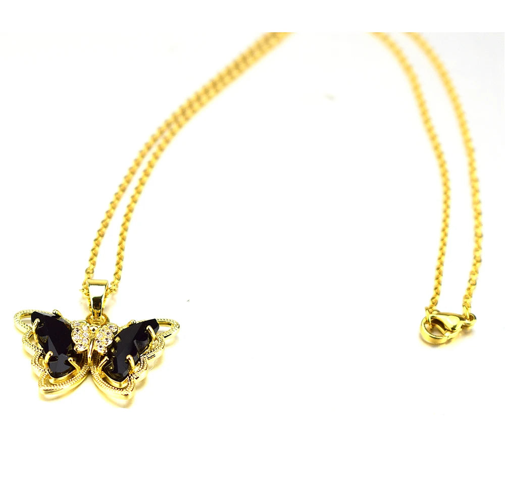 New Fashion Sweet Women Girl Heart Crystal Butterfly Pendant Necklace Jewelry Elegant Charm Jewelry Gifts Accessories Wholesale Qme
