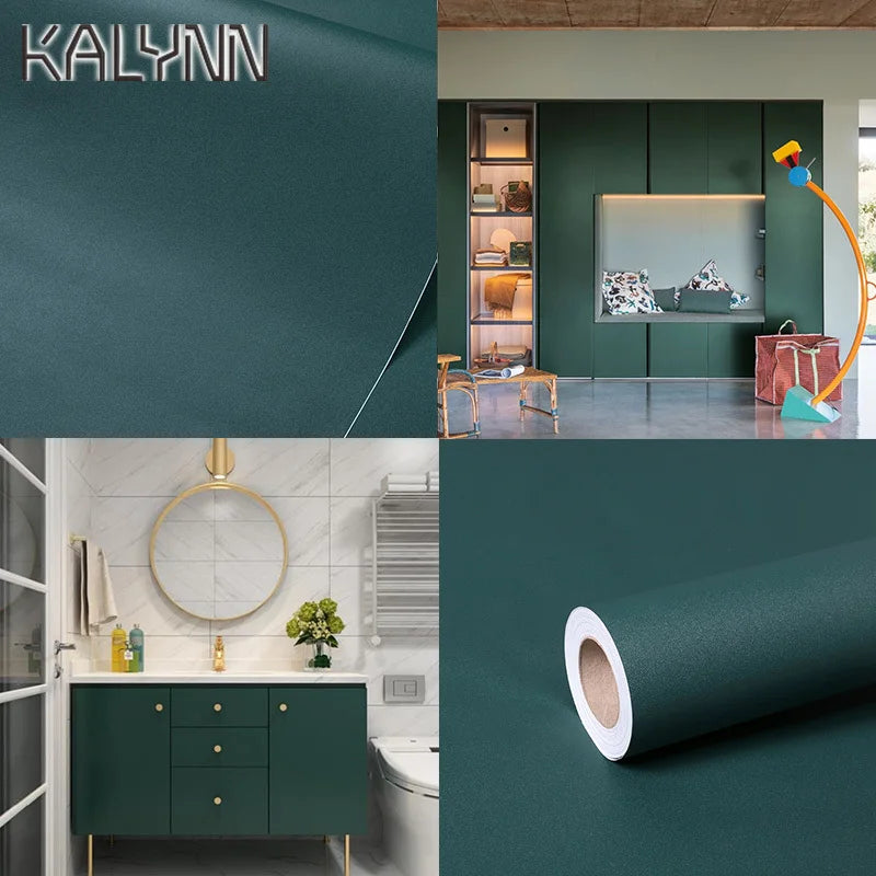 Dark Green Self-adhesive Wallpaper Bedroom Kitchen Drawer Liner Qme