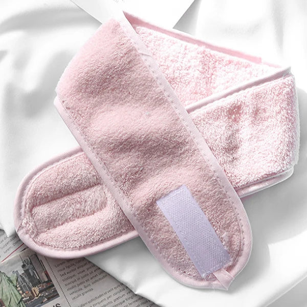 Women Girl Soft Toweling Adjustable Coral Fleece Hairband Makeup Bath Qme Pink