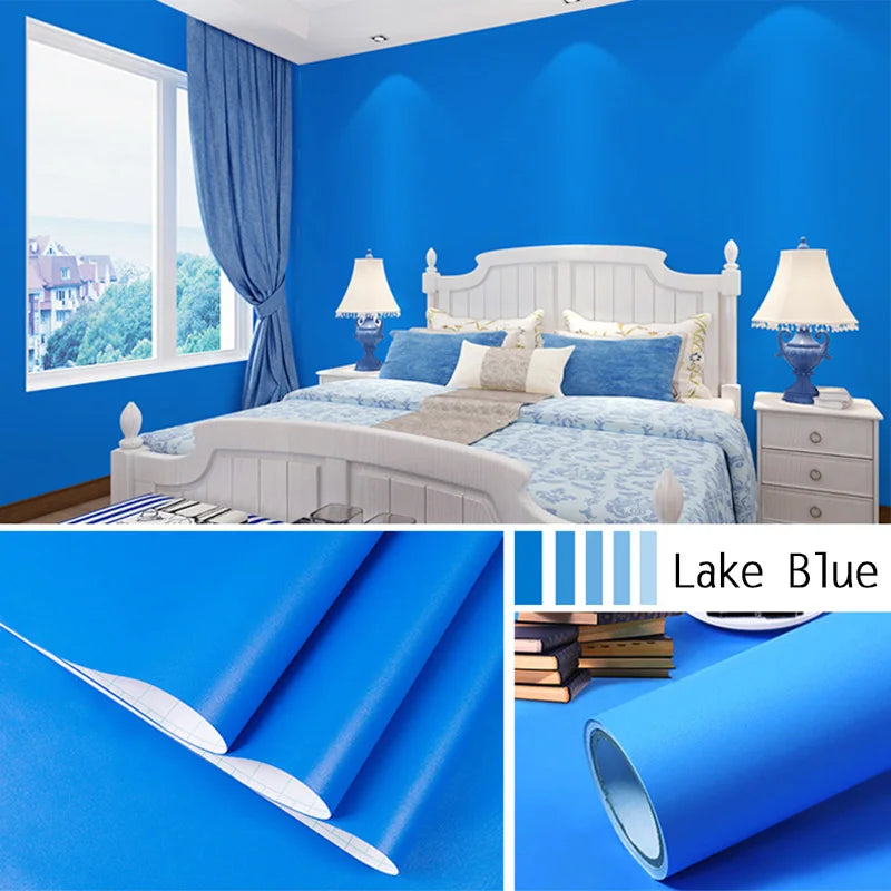 Solid Waterproof Wallpaper Room Self-adhesive Black White Wardrobe Qme Matte Lake Blue 1mx40cm Sample