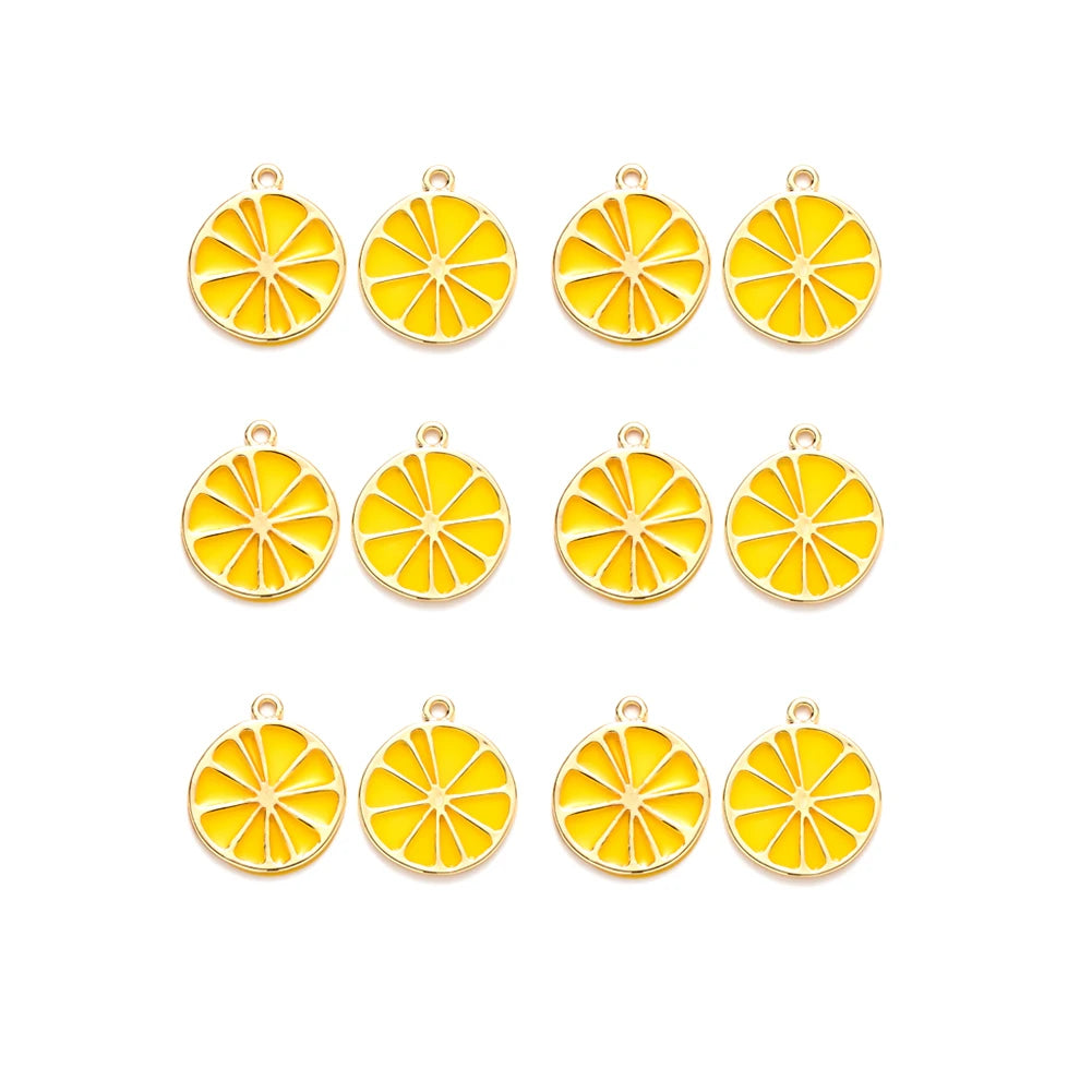 PandaHall 10Pcs Fruit Alloy Pendants Lemon Slices Charms For Key Chain Earrings Jewelry DIY Making 26.5x23x1.6mm, Hole: 2mm Qme Golden