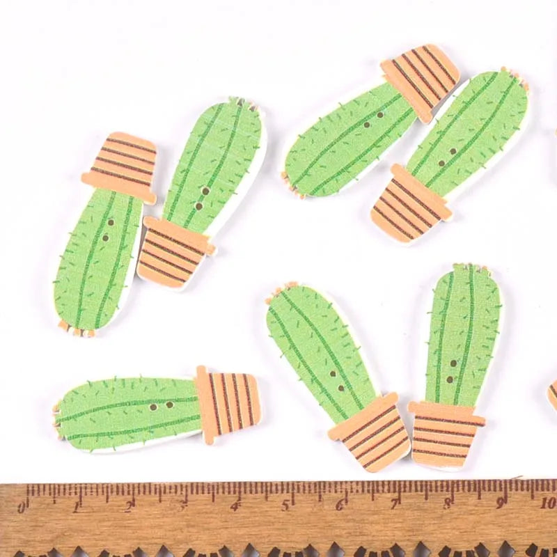 20Pcs Mixed Cartoon Cactus Wooden Buttons For Sewing Clothing DIY Crafts Scrapbooking Decorative Handmade Accessories m2207 Qme 2